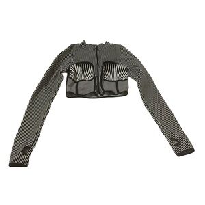 Striped Mesh Corset Top S/M Black White Zip Long Sleeve Y2K Grunge Indie